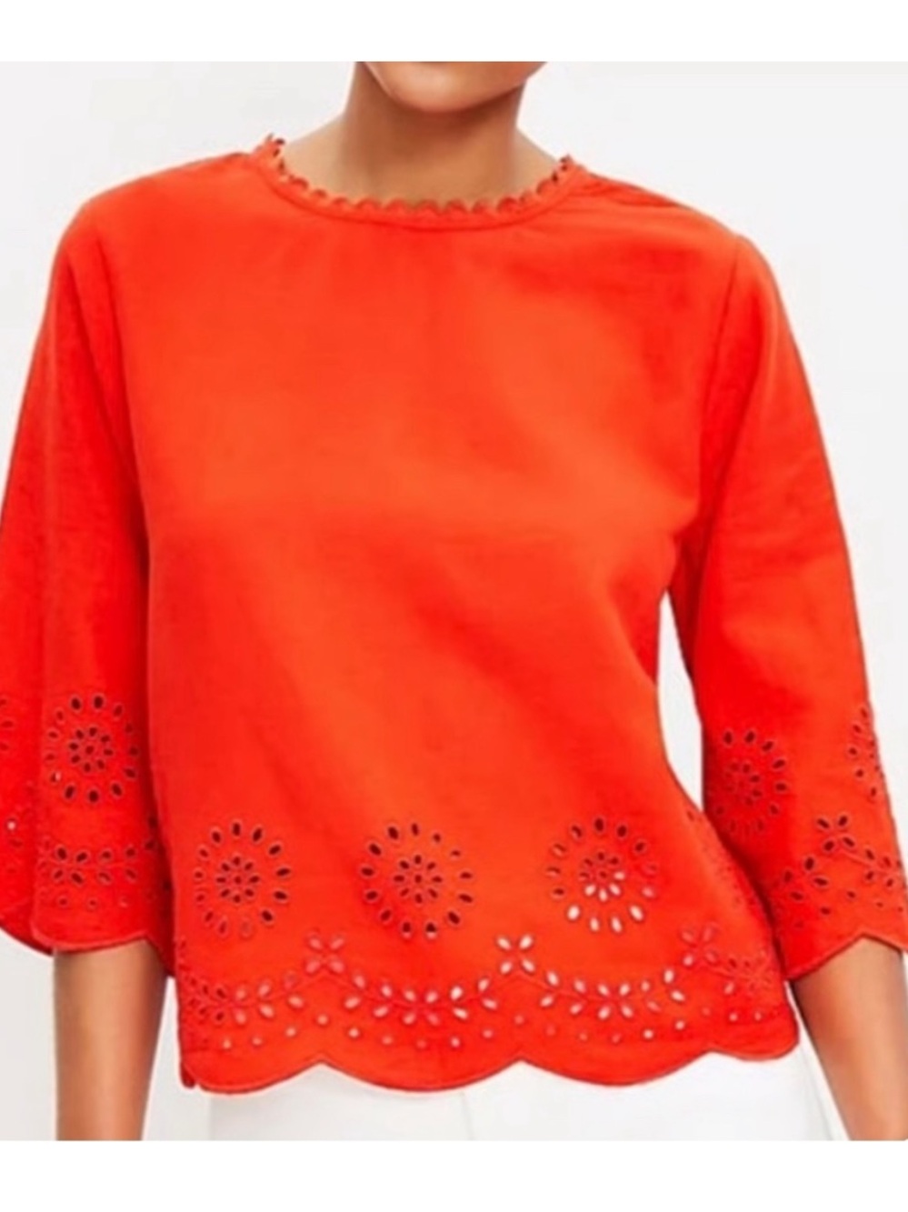 Loft Eyelet Linen Blend Blouse